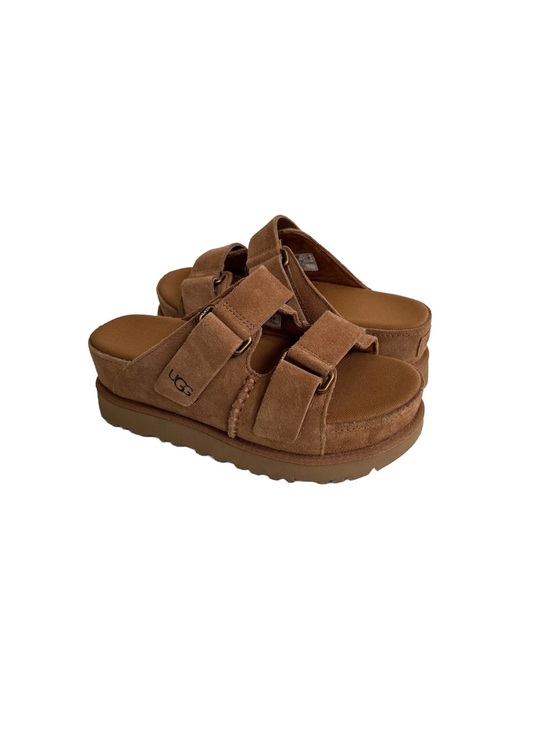 UGG Shoes - UGG GOLDENSTAR HI SLIDE SUEDE CHESTNUT PLATFORM SANDALS
